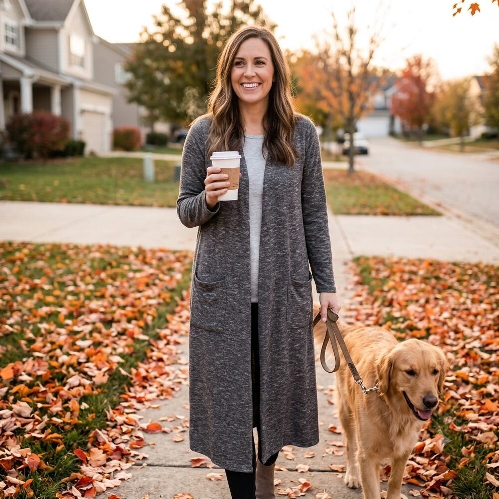 LuLaRoe Sarah Duster Cardigan S Small Gray Fleece Lined Long Sweater NWT